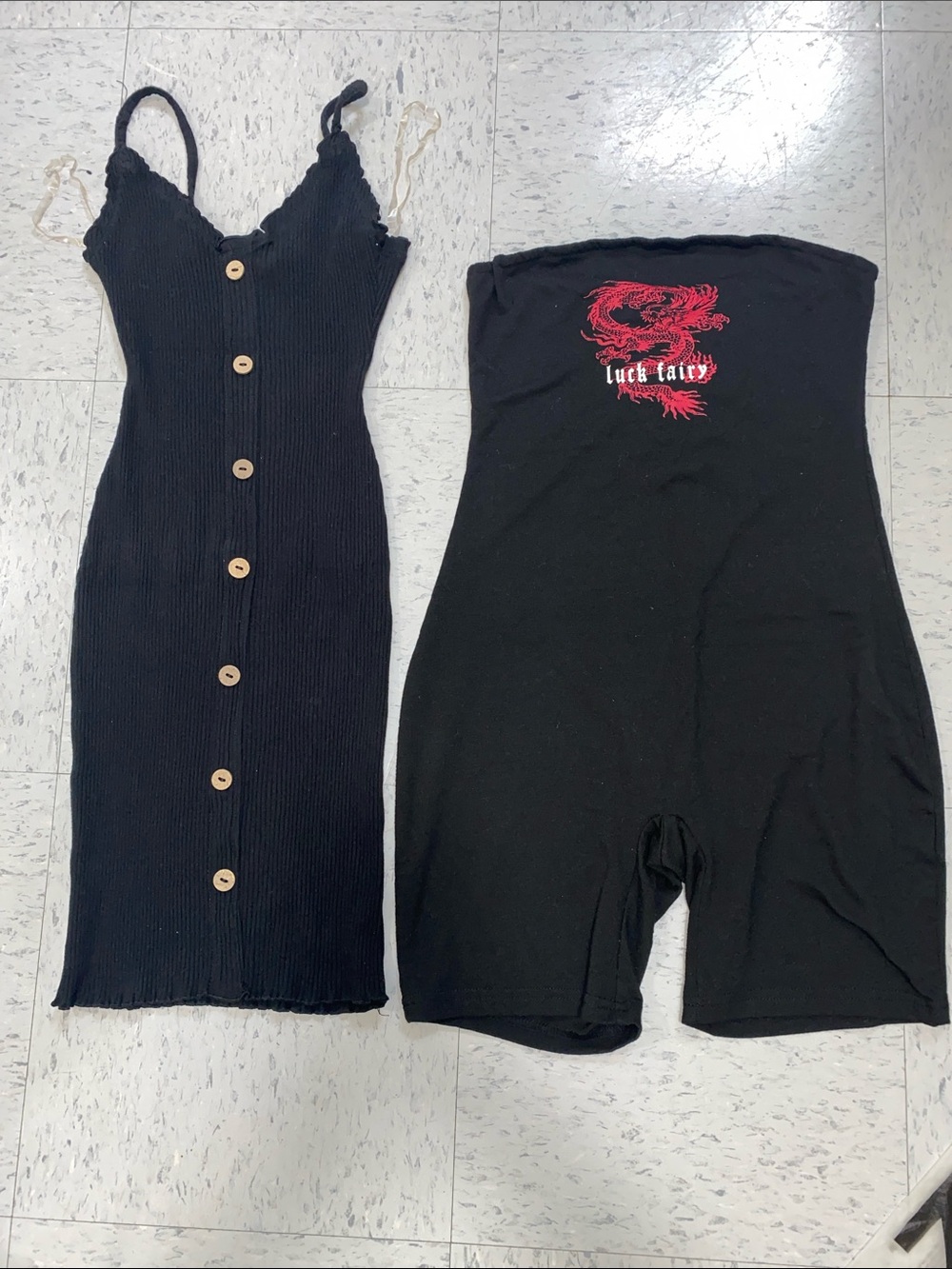 Black Ribbed Button-Front Slip Dress romper red dragon Xsmall women  bundle xs